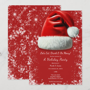 Invitación Gorra de Santa Claus con destello rojo para fiesta