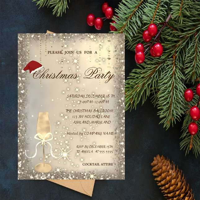 Invitación Gorra de Santa en copa de champán Fiesta de Navida (Subido por el creador)