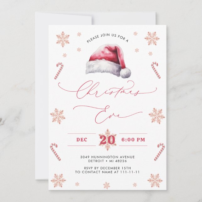 Invitación Gorra de Santa Fiesta Navideña Nochebuena (Anverso)