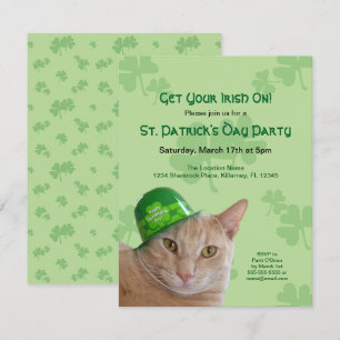 Invitación Gorra de trébol de gato lindo Día de San Patricio 