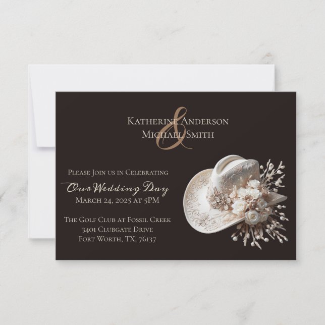 Invitación Gorra de vaca blanca con Boda de flores (Anverso)