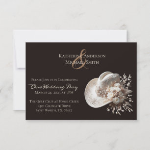Invitación Gorra de vaca blanca con Boda de flores