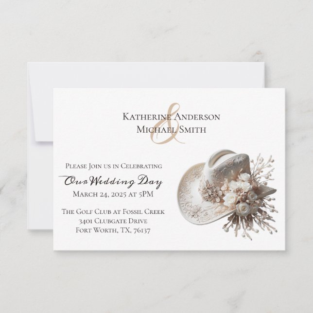 Invitación Gorra de vaca blanca con Boda de flores (Anverso)