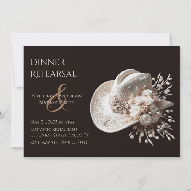 Invitación Gorra de vaca blanca con flores (Anverso)