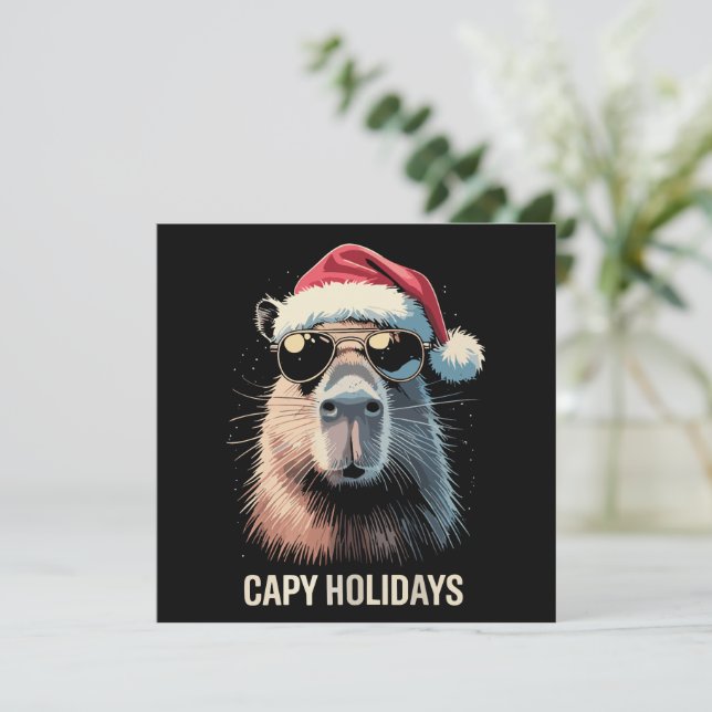 Invitación Gorra divertida de Navidad Capy Fiestas de Navidad (Anverso de pie)