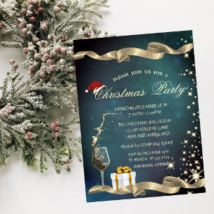 Invitación Gorra elegante de Santa, Vidrio, Fiesta de Navidad