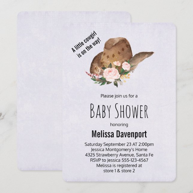 Invitación Gorra marrón de vaca con Baby Shower de flores ros (Anverso / Reverso)