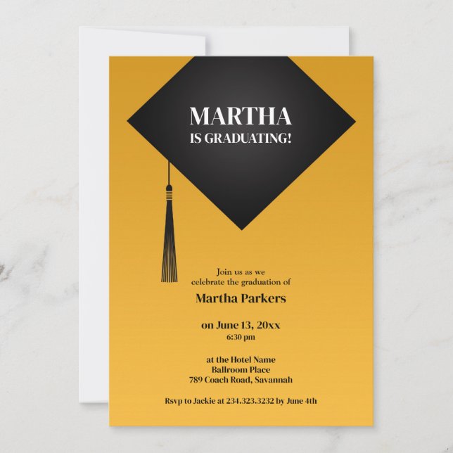 Invitación Gorra negro de graduación (Anverso)