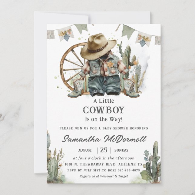 Invitación Gorra occidental boots Denim Boy Baby Shower (Anverso)