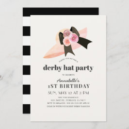 Invitación Gorra Rosa Rosado Derby Fiesta de primer cumpleaño
