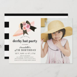 Invitación Gorra Rosado Derby Rosa Primer cumpleaños Fiesta f