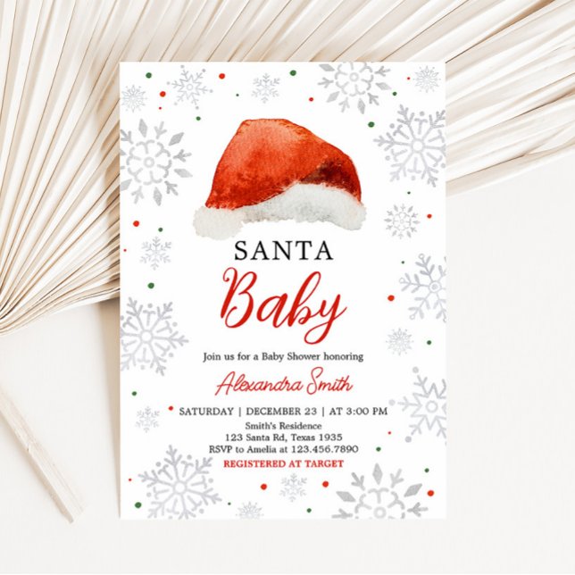 Invitación Gorra Santa Bebé Baby Shower (Gender Neutral Santa Hat Baby Shower Invitation)