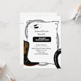 Invitación Gorra Vaquera Blanca y Negra botas Bachelorette Pa