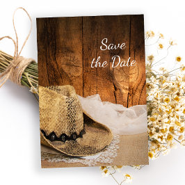 Invitación Gorra Vaquero Barn Wood Western Wedding Save the D