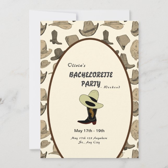 Invitación Gorra Vaquero Patrón de zapatos Fiesta de soltera (Reverso)