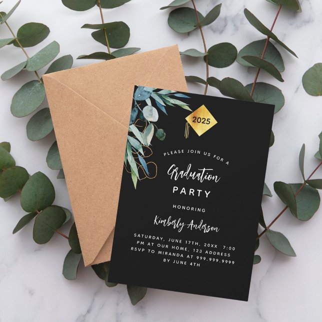 Invitación Gorra verde negra de la fiesta de graduación de lu (Subido por el creador)