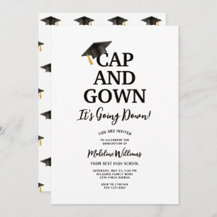 Invitación Gorra y bata está bajando la graduación