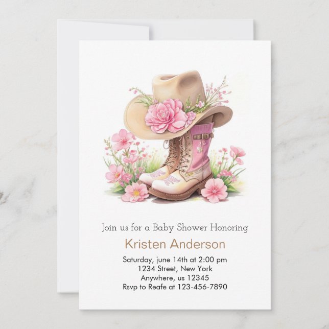 Invitación Gorra y Boots Rustic Cowgirl Baby Shower (Anverso)