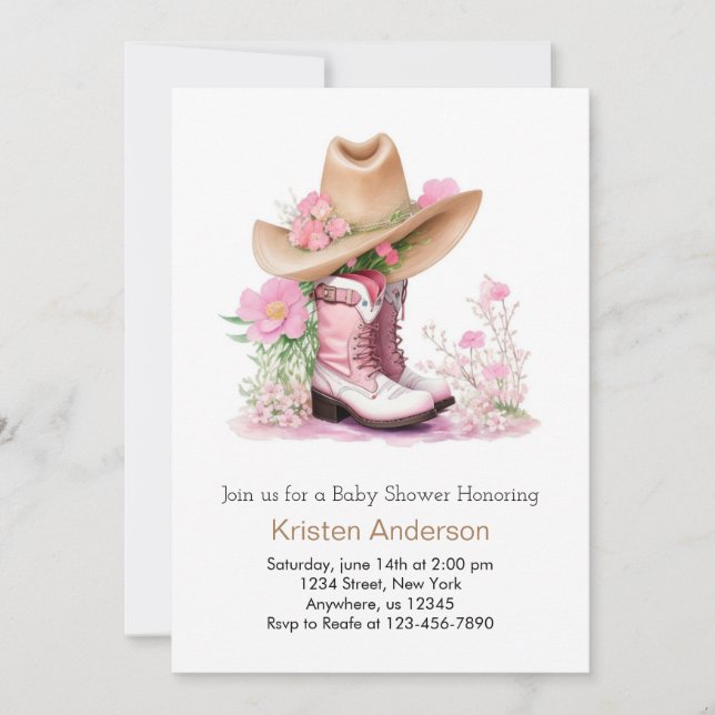 Invitación Gorra y Boots Watercolor Dream Baby Shower (Anverso)