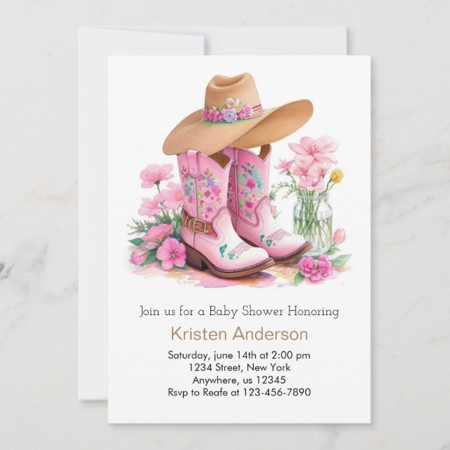 Invitación Gorra y Boots Wild West Cowgirl Baby Shower (Anverso)