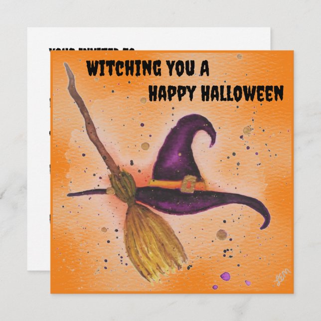 Invitación Gorra y habitación de la bruja de Halloween (Anverso / Reverso)