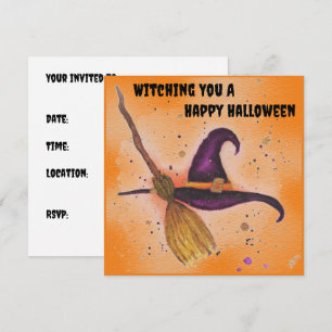 Invitación Gorra y habitación de la bruja de Halloween