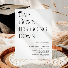 Invitación Gorra y toga divertidas de graduación en blanco y 