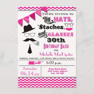 Invitación Gorras, bigotes y gafas invitan a cumplir 30 años