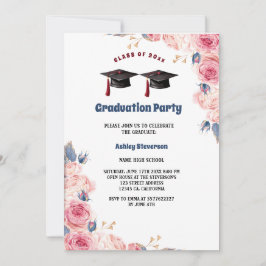 Invitación gorras de acuarela graduación floral