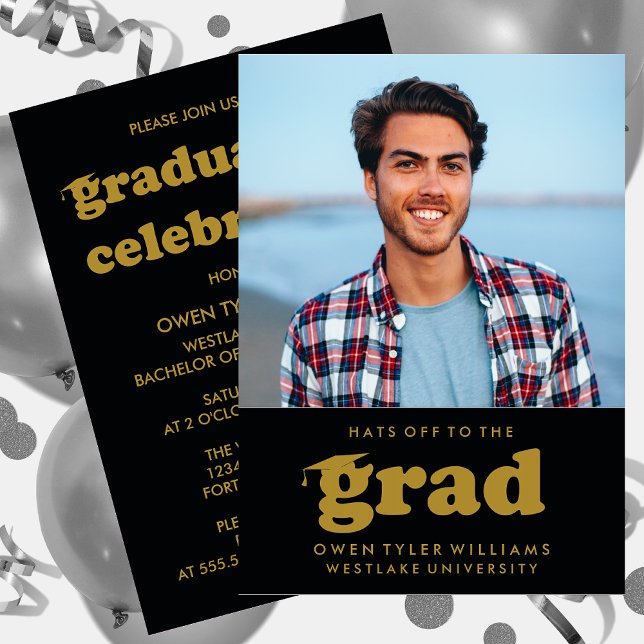 INVITACIÓN GORRAS DE BOLD RETRO EN LA INVITA GRAD FOTO GRAD (Subido por el creador)