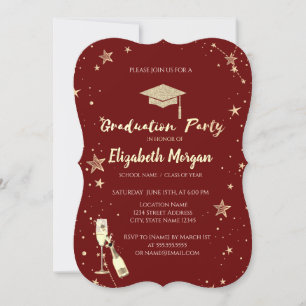 Invitación Gorras de Graduación Brillantes Estrellas Doradas