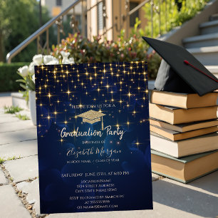 Invitación Gorras de graduación con estrellas doradas graduac
