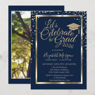 Invitación Gorras de graduación de diamantes en azul marino d