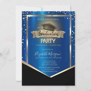 Invitación Gorras de Graduación Elegantes Diamantes Azul Metá
