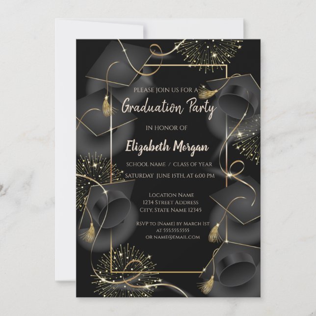 Invitación Gorras de graduación elegantes Fiesta de graduació (Anverso)