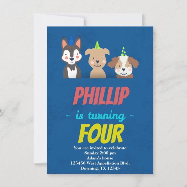 Invitación Gorras de Perros Mascotas Dibujos Animados Invitac (Anverso)