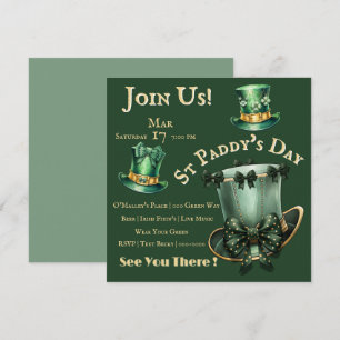 Invitación Gorras del Día de San Patricio y Fiesta de Bows