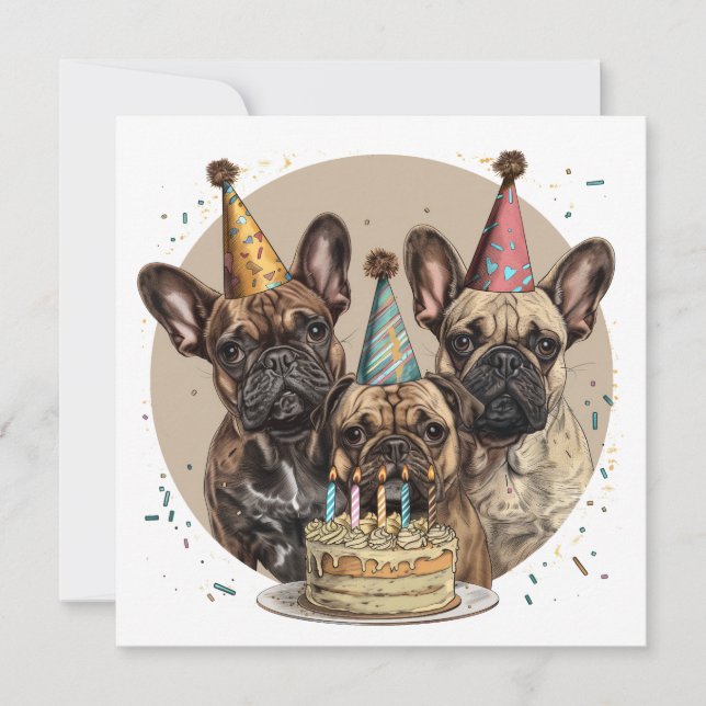 Invitación Gorras Fiestas de Bulldoges franceses de cumpleaño (Anverso)