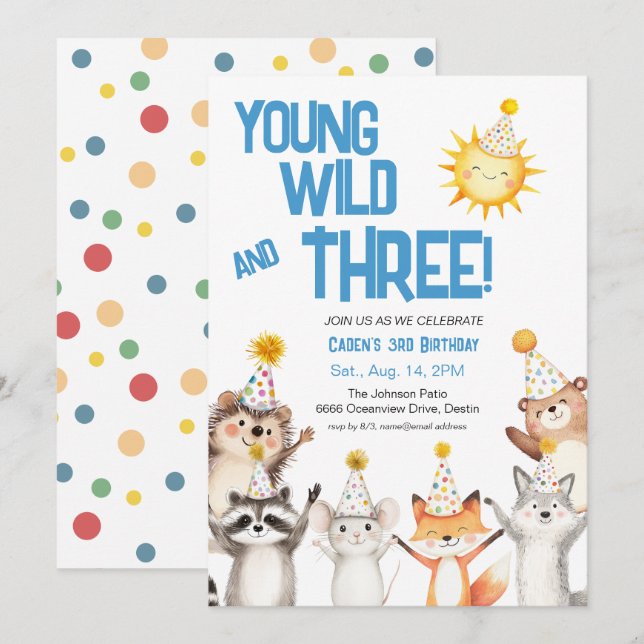 Invitación Gorras Fiestas fiestas de Animales Forestales Terc (Anverso / Reverso)