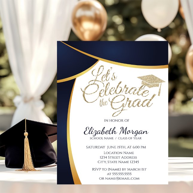 Invitación Gorrito de Graduación con Brillo Dorado Moderno, G (Subido por el creador)