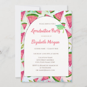 Invitación Gorrito de graduación con brillo verde, Sandías Gr