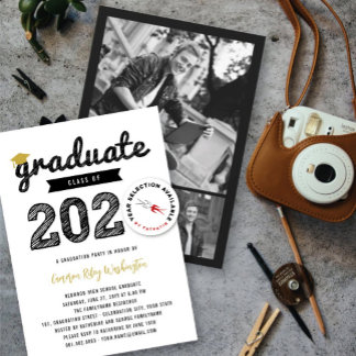 Invitación Gorrito de graduación con diseño negro Clase de 20