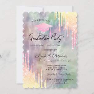 Invitación Gorrito de graduación con gotas de brillo, Graduac