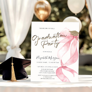 Invitación Gorrito de graduación con lazo rosa Tu foto Gradua