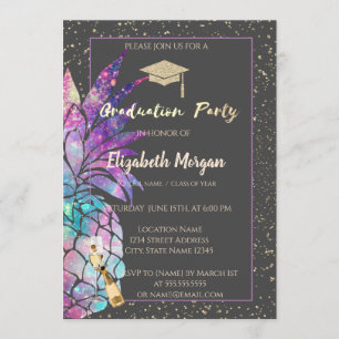 Invitación Gorrito de graduación con purpurina, Confeti, Vino