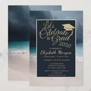 Invitación Gorrito de graduación con purpurina de playa Gradu