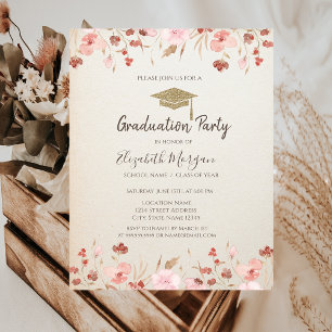 Invitación Gorrito de graduación con purpurina de prado en ac