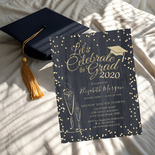 Invitación Gorrito de graduación con purpurina, Diamantes de