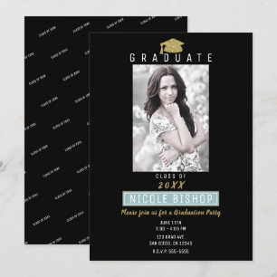 Invitación Gorrito de graduación con purpurina dorada Fiesta