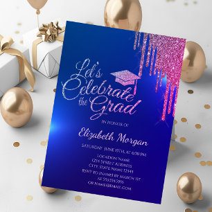 Invitación Gorrito de graduación con purpurina, gotas de colo